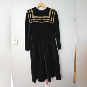 Jessica McClintok Black Velvet Jacquard Dress Gunne Sax Size 13 Victorian Goth